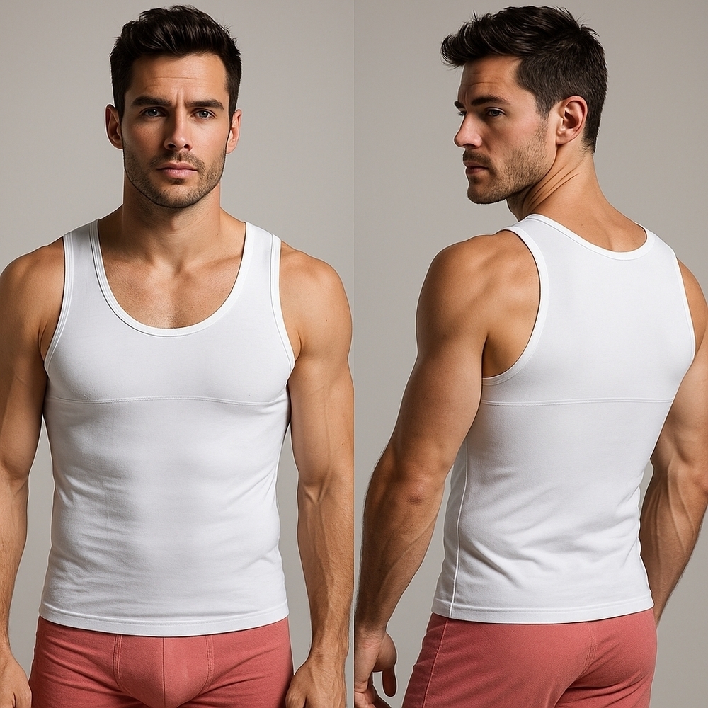 Vintage ManShape Mens White Support Tank Shirt Large USA Compression Undershirt